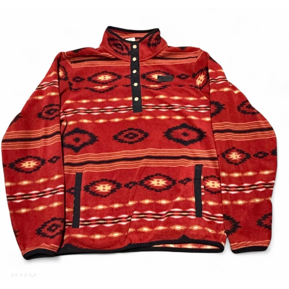 Cinch‎ Red Southwest Aztec Fleece Pullover Snap Neck Jacket Medium